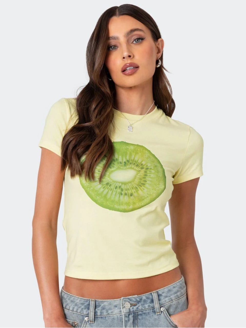 Edikted Yellow Tee With Green Kiwi Graphic